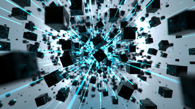 Abstract Big Data Technology Network with Glowing Cubes