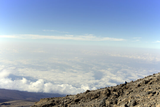 View above the clouds from the summit slopes of Mount Kilimanjaro, Tanzania