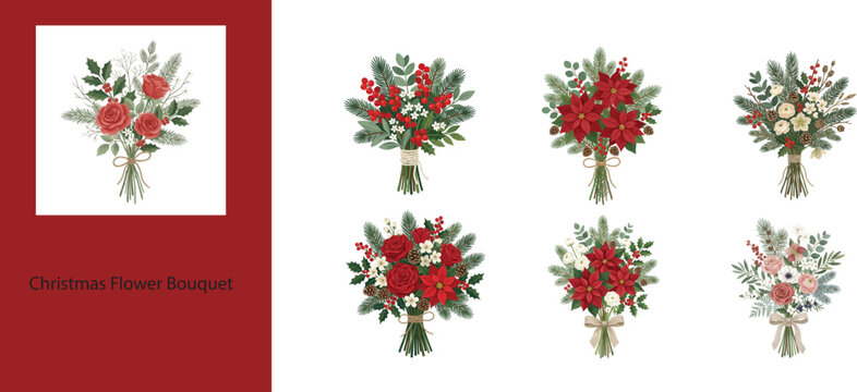 Christmas Floral Collection with Red Berries and Greenery