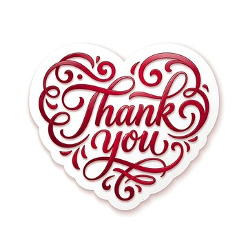 Thank you lettering in heart shape isolated on white background