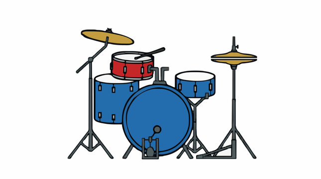 Vector illustration of a complete blue and red acoustic drum set