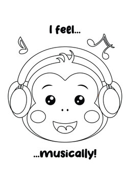Cute Happy Monkey Coloring Page for Kids Express I Feel Musically