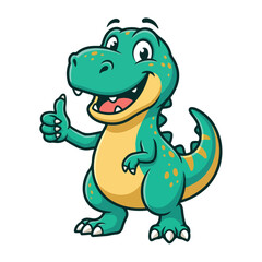 Obraz premium Cute cartoon dinosaur character giving a friendly thumbs up gesture.