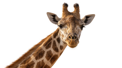Close-up portrait of a giraffe head with patterned fur, isolated on transparent background © Aliona