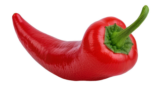 Shiny red chili pepper with green stem, isolated on transparent background