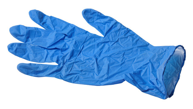 Blue nitrile glove crumpled texture, isolated on transparent background
