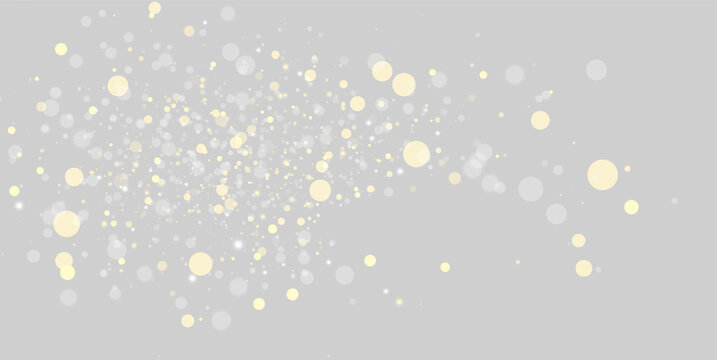 Bokeh particles form a scattered swirling pattern with yellow and gray tones. The shapes vary in size and transparency creating a soft visual depth. This glowing effect is ideal for.