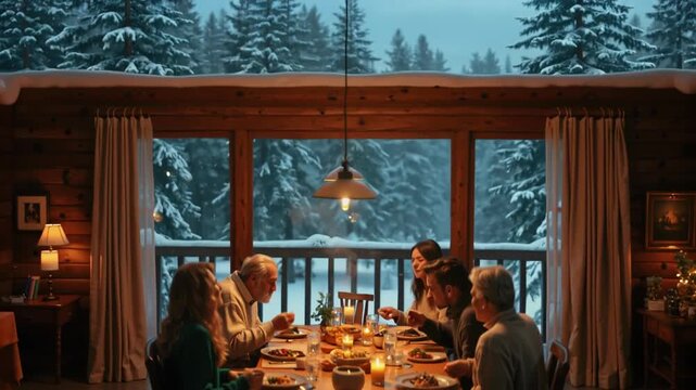 Festliches Familienessen in der gem&uuml;tlichen Bergh&uuml;tte