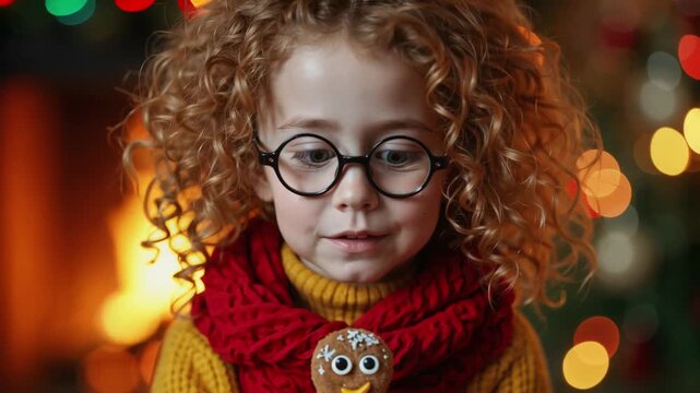 &Uuml;berraschte kleine Tochter mit weihnachtlicher Freude