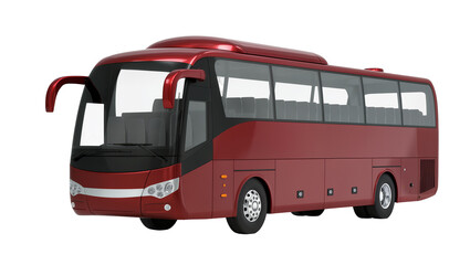 Shiny red luxury coach bus with tinted windows, isolated on transparent background © Corotaev