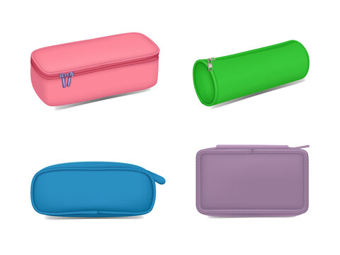 Colorful pencil cases for stationery and office supplies transparent background