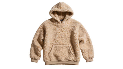 Cozy beige teddy fleece hoodie with kangaroo pocket, isolated on transparent background © Aliona