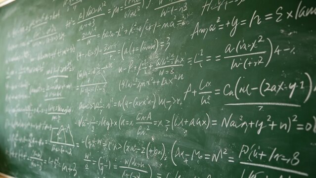 Green Chalkboard Math Equations, Advanced Scientific Learning.