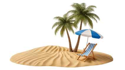 Tropical island with palm trees beach chair and umbrella, isolated on transparent background © Viktor