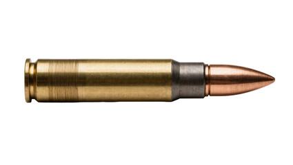 Golden brass cartridge with copper bullet and steel casing, isolated on transparent background © Viktor