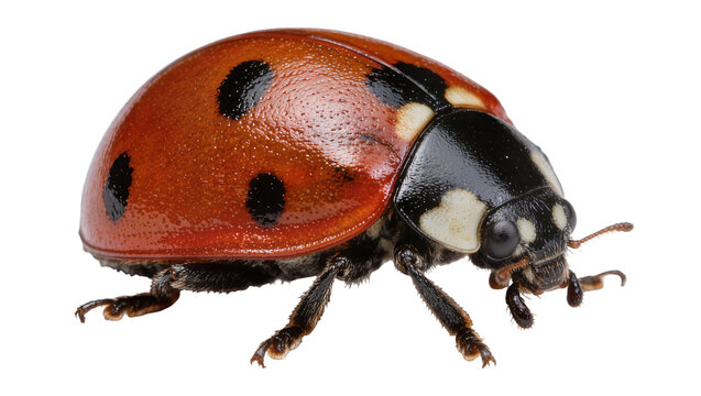 Red ladybug with black spots, isolated on transparent background