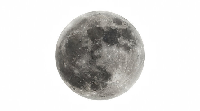 Full moon celestial body with craters and mare isolated on transparent background