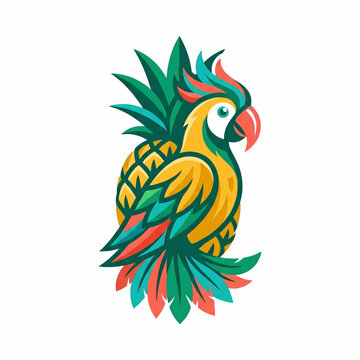 Colorful Tropical Parrot Illustration Logo Isolated on White Background