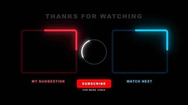 End screen youtube templates with neon red and blue glow