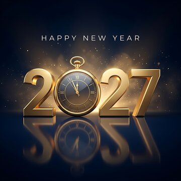 2027 new year gold clock celebration