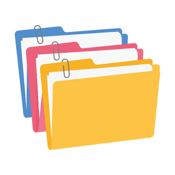 Colorful Office File Folders with Paper Clips and Documents