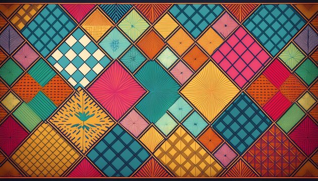 colorful patchwork quilt background with various geometric shapes and patterns quilt colorful patchwork background