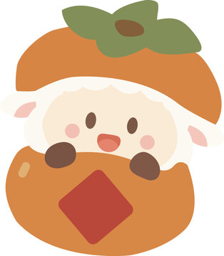 Cute Chinese New Year Sheep Mascot Wearing Persimmon Costume