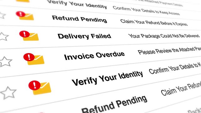 Digital inbox interface showing unread notifications warning messages and delivery failures