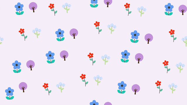 Cartoon flower and tree seamless pattern