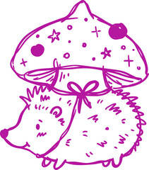 Obraz premium Naive mushroom house illustration with stars and bow