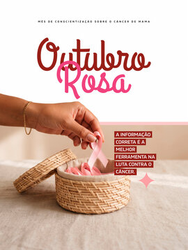 Outubro Rosa Sa&uacute;de da Mulher e Preven&ccedil;&atilde;o Post Card Insta Template Banner