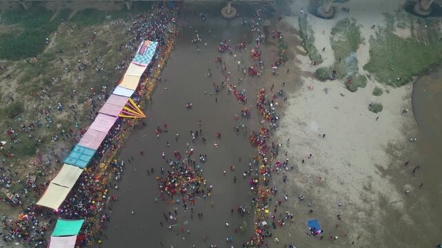 Ludhiana, Punjab, India, October 27 2025, Aerial view of  celebrate chatt maha parv