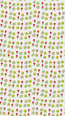Seamless pattern of stylized trees and red roses © belinda