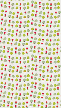 Seamless pattern of stylized trees and red roses