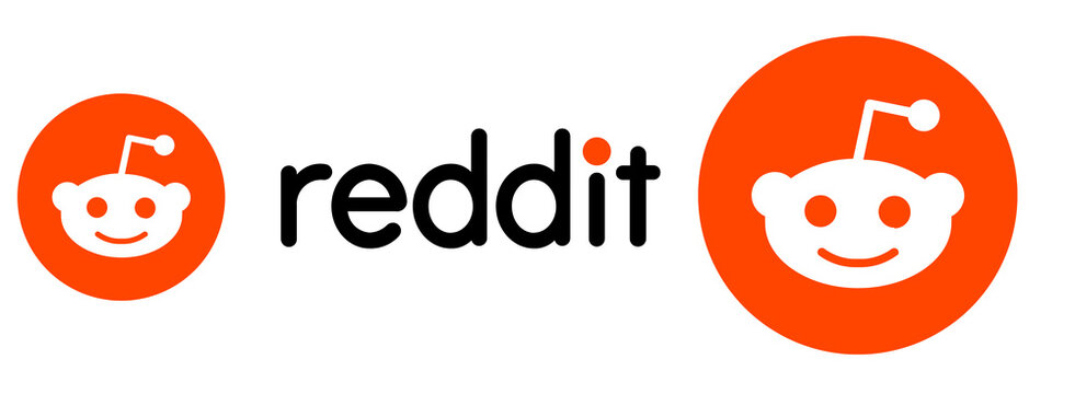 Reddit logos displayed at different sizes for social media branding comparison.
