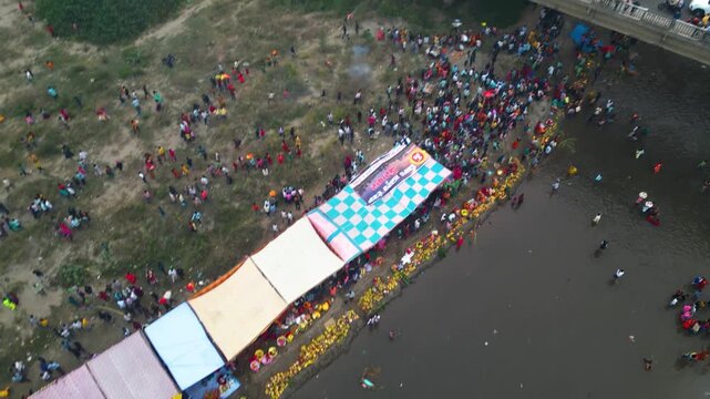 Ludhiana, Punjab, India, October 27 2025, Aerial view of  celebrate chatt maha parv