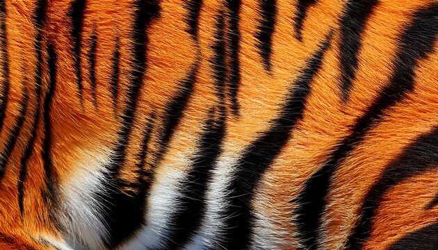 close up of vivid orange tiger fur with bold black and white stripes detailed texture and natural pattern