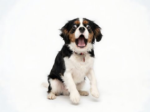 Adorable small tan puppy with open mouth and big ears