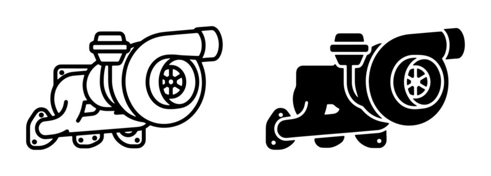 Turbocharger Icons, Automotive Engine Boost Component, Performance Part Vector Graphics, Industrial Machinery Symbol, Mechanical Engineering Element