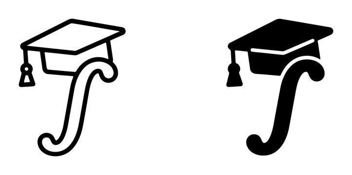 Graduation Cap and Integral Symbol Icons: Academic Achievement, Mathematical Studies, Education Concepts
