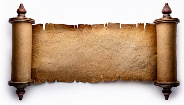 ancient old paper scroll isolated on white background