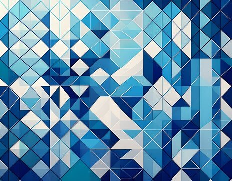blue white geometric pattern with squares triangles abstract art background with mosaic style shapes decorative textures modern digital graphic design with colourful hues bold energetic