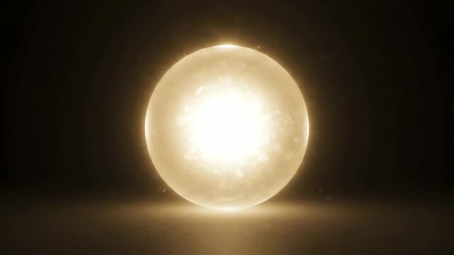 Glowing golden magical orb radiating intense light in the dark, fantasy mystical sphere concept art