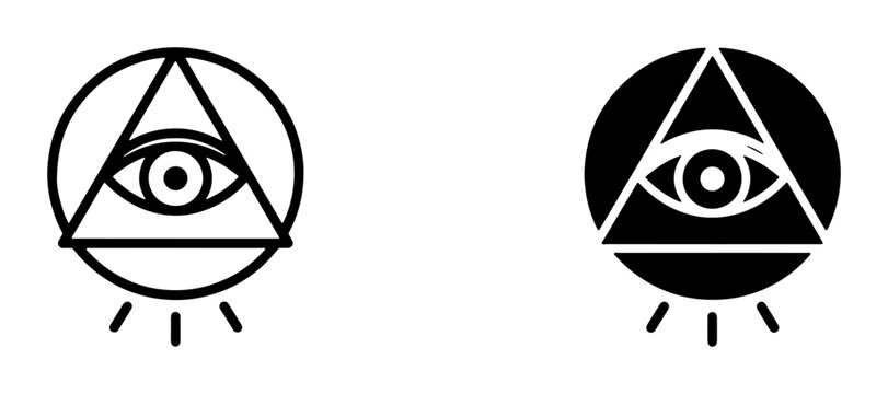 All-Seeing Eye Symbols, Conspiracy and Mysticism Icons, Illuminati and Freemasonry Graphics, Black and White Vector Art