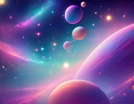pastel galaxy planets stars nebulae and cosmic glitter
