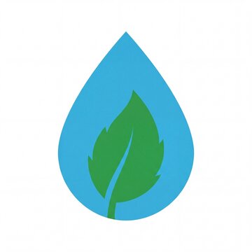Green leaf inside blue waterdrop vector icon on white background