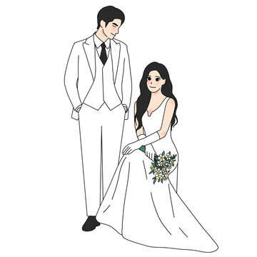 bride and groom on white