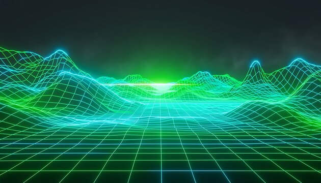 Abstract futuristic green tunnel with glowing light