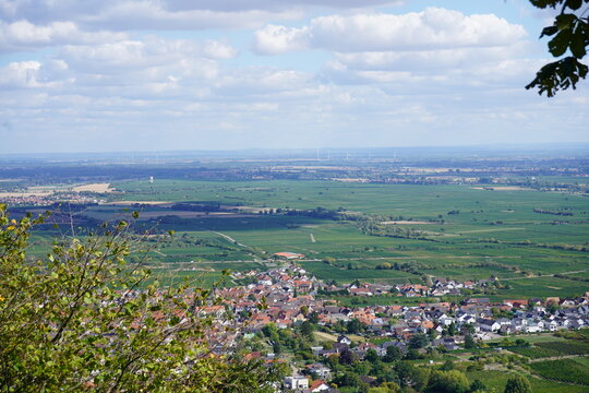 High-Angle View of Town and Agricultural Plains from Hambach Castle