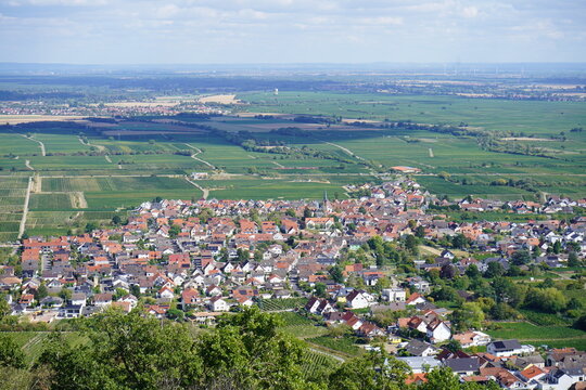 Zoomed in View of German Village and Vineyards from Hambach Castle